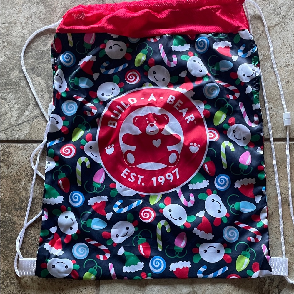 Build-A-Bear Christmas Kids Drawstring Bag - Red and Multicolor Fun